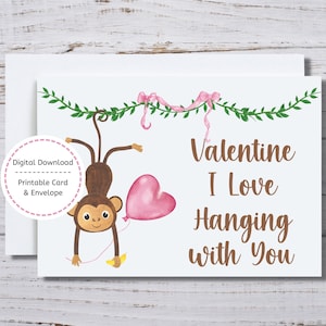 Monkey Valentine Card, Monkey Hanging With You, Monkey Card, Valentine Monkey, Printable Monkey Valentine's Day Card, Monkey Lover Valentine