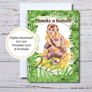Merci une carte de groupe, carte de remerciement de singe, singe remercie un groupe, humour de singe, singe avec des bananes, carte de remerciement de jeu de mots, carte de remerciement amusante