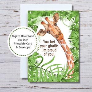Carte de félicitations, carte de félicitations imprimable, carte fière de toi, carte d'affirmation, carte à encourager, carte de félicitations girafe à imprimer