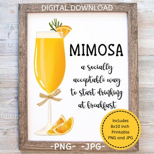 Mimosa stampabile, cartello da bar divertente, un modo socialmente accettabile per iniziare a bere a colazione, arte murale per cocktail, decorazione per area bar, stampa Mimosa