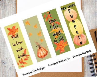 Fall Bookmarks, Ready to Print Bookmarks,  Printable Bookmark, Fall Leaves Bookmark, Pumpkins Bookmark, Autumn Bookmark, Book Lover Gift