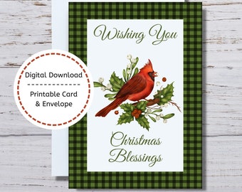 Cardinal Christmas Card, Christmas Blessings Card, Cardinal Printable Card, Christmas Blessings Card to Print, Christmas Cardinal Card
