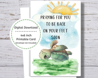 Get Well Card, Printable Feel Better Card, Turtle Get Well Card, Back on Your Feet Soon, Funny Turtle Get Well Card, Turtle Card to Print