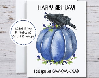 Carte de corbeau, corbeau drôle, téléchargement de carte d'anniversaire, carte d'anniversaire de corbeau, carte d'anniversaire d'oiseau, oiseau noir, jeu de mots, carte d'amant d'oiseau, énonciation drôle