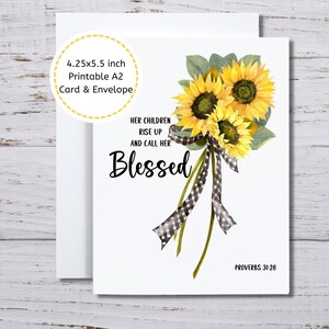 Tarjeta Cristiana para mamá, Tarjeta de abuela cristiana, Sus hijos se levantan y la llaman bendita, Tarjeta de Proverbios 31 para imprimir, Madre cristiana