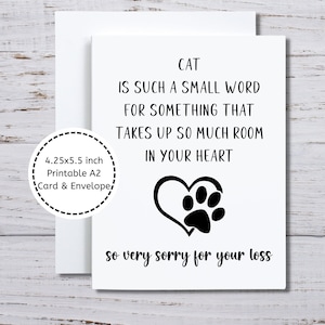 Carte de sympathie chat, perte de carte de chat, chat désolé pour votre perte carte imprimable, carte de sympathie de propriétaire de chat, désolé pour la perte de votre chat