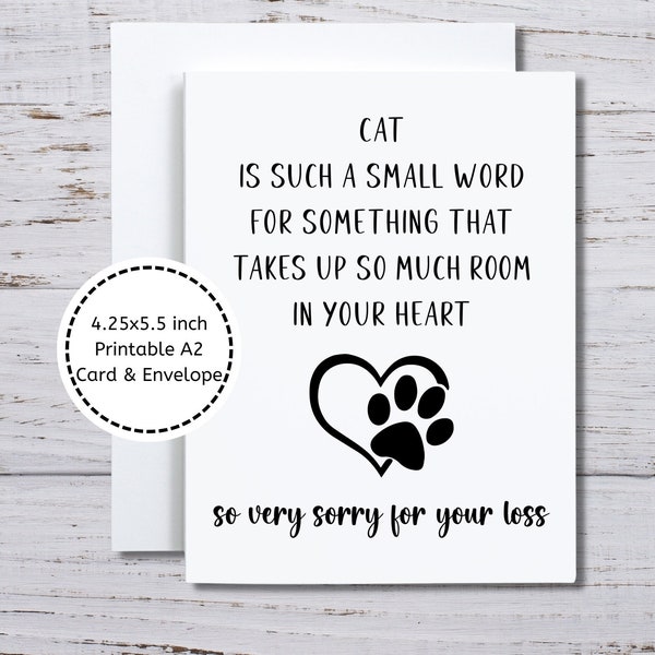 Cat Sympathy Card, Loss of Cat Card, Cat Sorry for Your Loss Printable Card, Cat Owner Sympathy Card, Sorry for the Loss of Your Cat