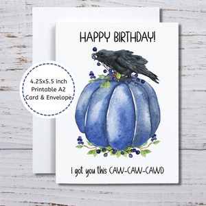 Tarjeta de cuervo, cuervo divertido, descarga de tarjeta de cumpleaños, tarjeta de cumpleaños de cuervo, tarjeta de cumpleaños de pájaro, pájaro negro, tarjeta de juego de palabras, tarjeta de amante de las aves, dicho divertido
