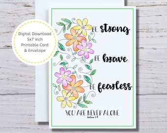 Joshua 1:9 Card, Christian Affirmation, Scripture Card, Christian Encouragement, Be Strong, Be Brave, Be Fearless, Floral Bible Verse Card