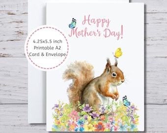 Squirrel Mother's Day Card, Printable Card for Mom, Card for Squirrel Lover, Digital Mothers Day Card, Squirrel Themed, Cute Squirrel Card