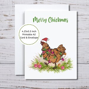 Tarjeta de Navidad de Pollo, Feliz Chickmas, Tarjeta de Pollo Divertida, Gallina de Navidad, Pollo de Navidad, Tarjeta de Navidad de Pollo para Imprimir, Tarjeta de Chickmas