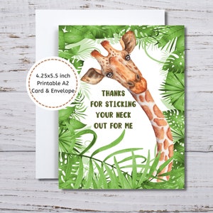 Carte de remerciement drôle de girafe, carte de petite girafe, tirez votre cou pour moi, carte de remerciements, carte de girafe, pour lui, pour elle, je vous remercie