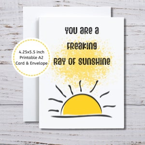 Snarky Card, Funny Printable Card, Funny Card for Friend, You Are a Freaking Ray of Sunshine, Sarcastic Card Digital, Sunshine Card to Print