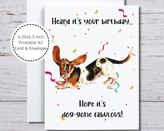 Biglietto di compleanno di Basset Hound, buon compleanno, biglietto di compleanno per, per lei, per lui, per amante dei cani, compleanno del proprietario di Basset Hound, biglietto di compleanno per cani divertenti