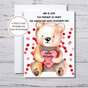 Bear Birthday Card, Brown Bear Card, Birthday Card to Print, for Her, Bear Lover Birthday, Sweet Birthday Card, for Friend, Teddy Bear Card