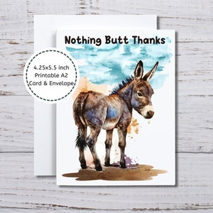 Donkey Thank You Card, Funny Donkey Card, Nothing Butt Thanks, Donkey Printable Card, Donkey Lover, Show Animal Thank You, Fair Thank You