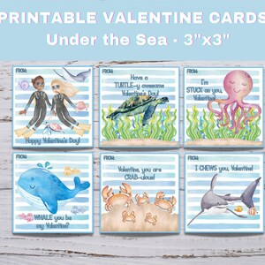 Under the Sea Valentines, Ocean Valentines, Printable Valentine Cards for Kids, Classroom Valentines, Scuba Valentine, Sea Turtle Valentine