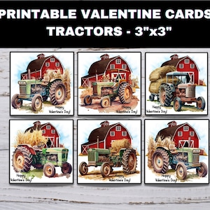 Tractores para San Valentín, tarjetas de tractores para San Valentín, tarjetas de San Valentín imprimibles para niños, tarjetas de San Valentín para el aula, tarjetas de San Valentín para granjas, tractores y graneros