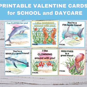 Tarjetas de San Valentín con temática oceánica, tarjetas de San Valentín imprimibles con temática oceánica, tarjetas de San Valentín para la escuela, tarjetas de San Valentín para el aula, tarjetas de San Valentín con tiburones, tarjetas de San Valentín con delfines