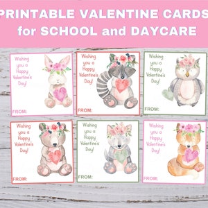 Tarjetas de San Valentín con animales bebés, tarjetas de San Valentín con animales bebés para imprimir, tarjetas de San Valentín para la escuela, tarjetas de San Valentín para el aula, tarjetas de animales del bosque para niños