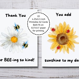 Printable Thank You Card, Teacher Appreciation Card, Daisy Thank You Card, Friendship Card to Print, Sunflower Card, Affirmation Gift