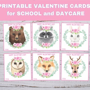 Tarjetas de San Valentín con animales bebés, tarjetas de San Valentín imprimibles para la escuela, tarjetas de San Valentín para el aula, tarjetas de San Valentín con animales del bosque, tarjetas de San Valentín con animales del bosque