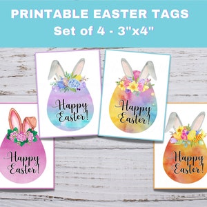 Etiquetas de regalo de Pascua, huevos con orejas de conejo, tarjetas de Pascua felices imprimibles, etiquetas de bolsa de regalos de orejas de conejo, etiquetas de cesta de Pascua, etiquetas de Pascua imprimibles