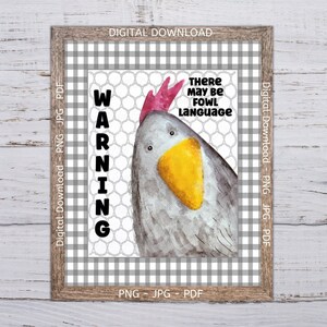 Fowl Language Printable, Chicken Wall Decor, Fowl Language Chicken Clipart, Chicken Fowl Language, Funny Chicken Print, Fowl Language Print