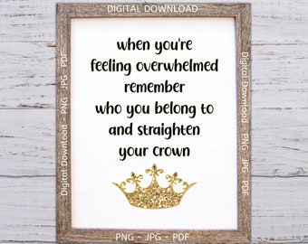 Straighten Your Crown Printable, Christian Wall Decor, Christian Crown Printable, Daughter of the King Print, Christian Wall Art Printable