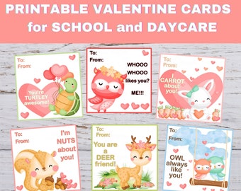 Woodland Valentines, Kids Woodland Animals Valentine, Printable Valentine Cards for Kids, Classroom Valentines, Forest Animals Valentines