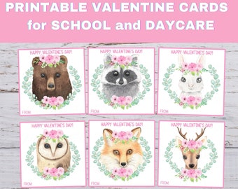 Baby Animal Valentines, Printable Valentine Cards for School, Classroom Valentines, Woodland Animals Valentines, Forest Animals Valentines