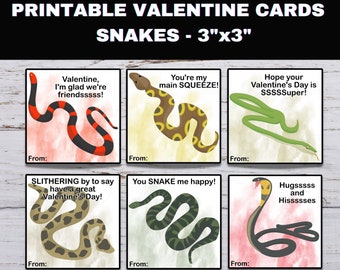 Snake Valentine Cards, Printable Snakes Valentines, Printable Valentine Cards for Kids, Classroom Valentines, Valentine Cards with Snakes