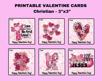 Christian Valentine Cards, Class Valentines, Bible Verse Cards, Scripture Valentines, Valentines to Print, Pink Christian Valentine Cards