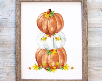 Fall Printable, Fall Decor, Fall Printable Download, Pumpkin Stack, Autumn Leaves, Autumn Decor, Fall Wall Art, Thanksgiving, Ready to Print