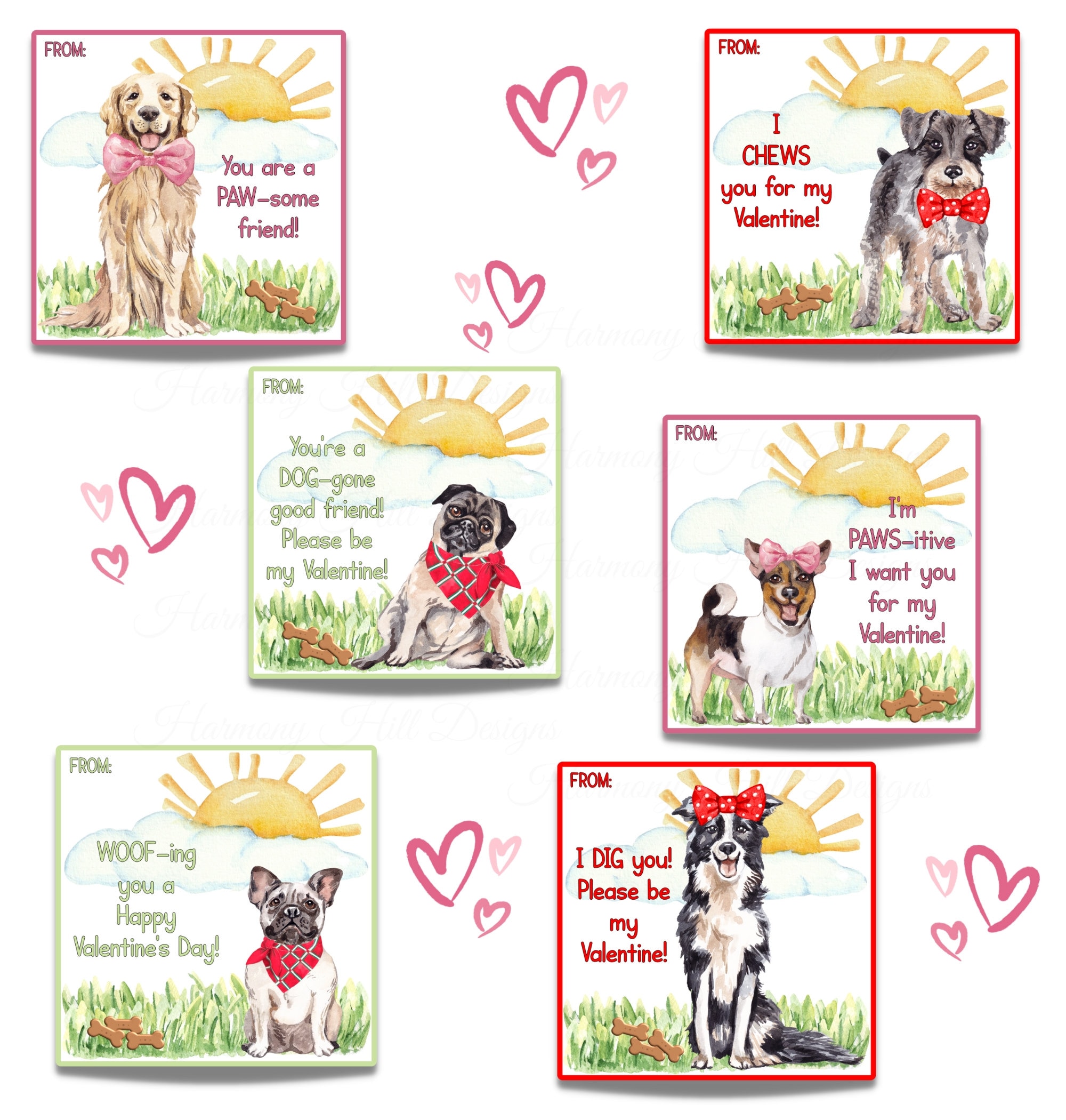 Dogs Valentine Cards, Printable Dog Valentine Cards, Classroom ...