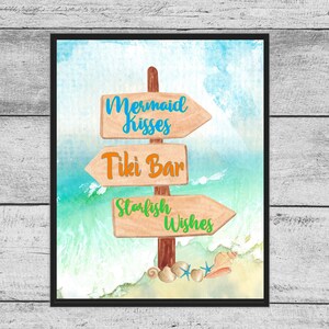 Beach Printable, Beach Signs Print, Mermaid Kisses Printable, Starfish ...