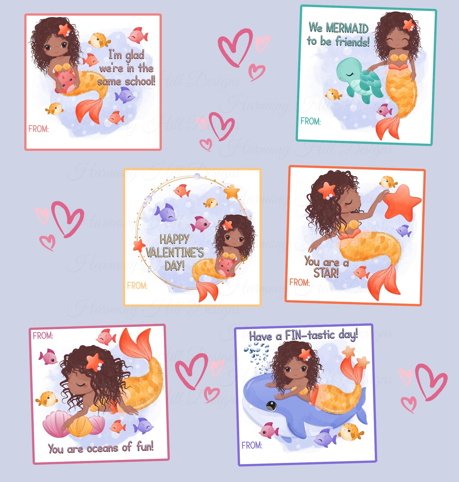 Mermaid Valentine Cards, Printable Mermaid Valentines for Class ...