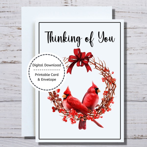 Thinking of You Card, Printable Card, Cardinals Card,  Thinking of You Printable Card, Thinking of You Card to Print, 5x7 Card to Print