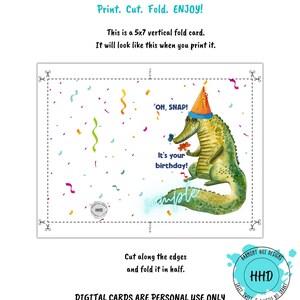 Crocodile Birthday Card, Printable Crocodile Birthday Card, Alligator ...