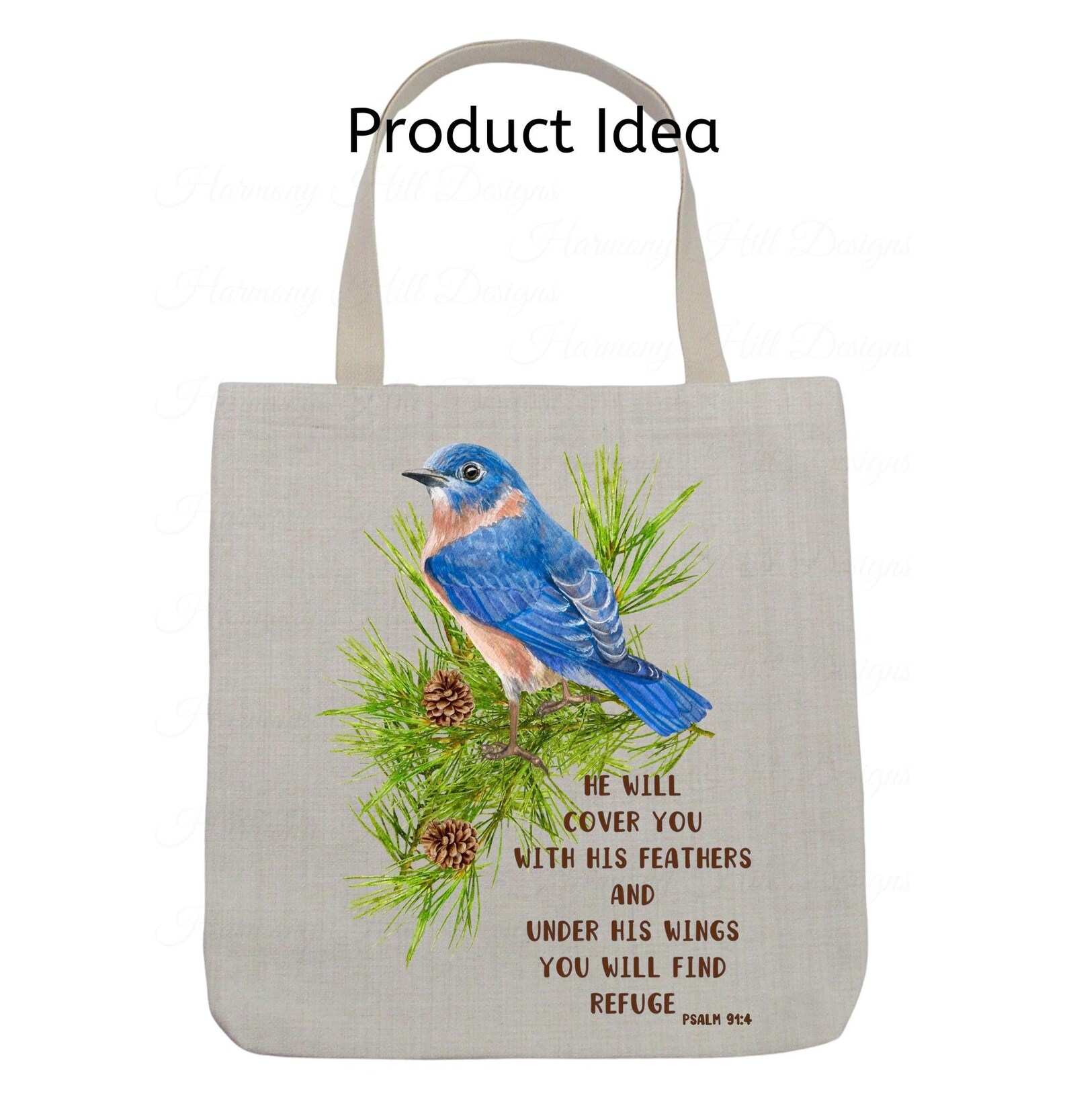 Bluebird Printable, Psalm 91 Wall Art, Christian Decor, Christian