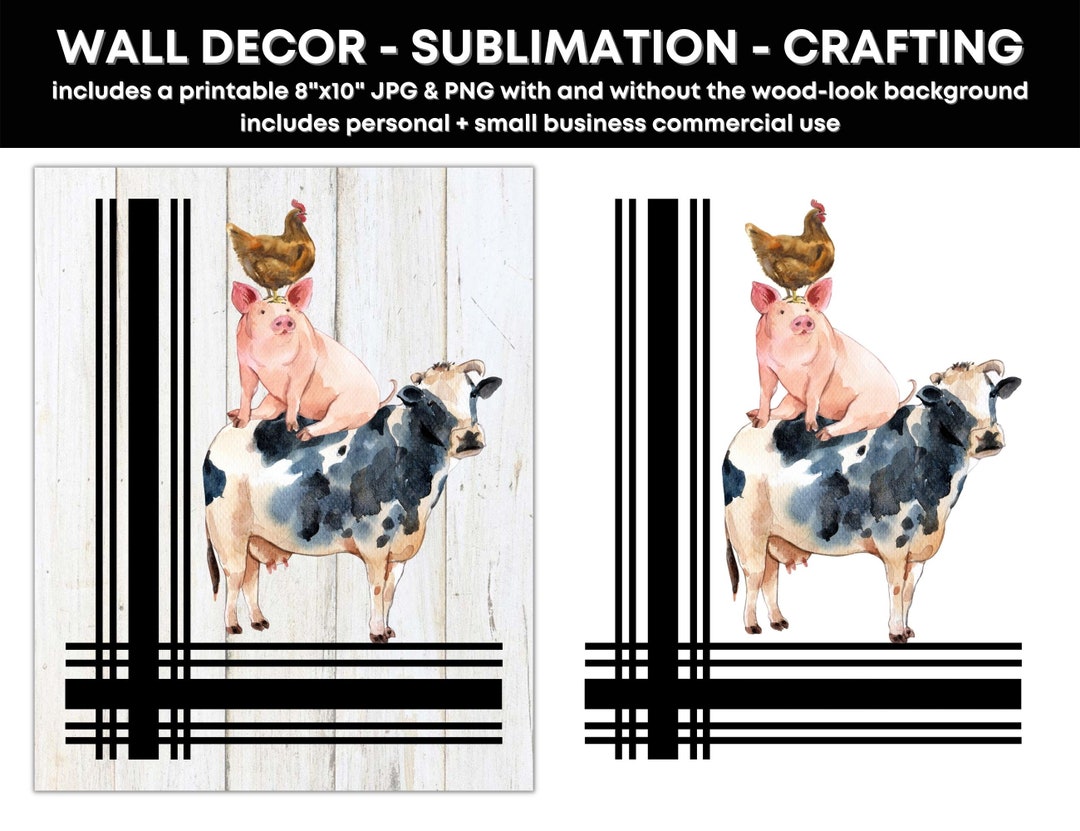 Farm Animals Printable, Cow Pig and Chicken, Farm Animals Sublimation ...