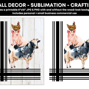 Farm Animals Printable, Cow Pig and Chicken, Farm Animals Sublimation ...