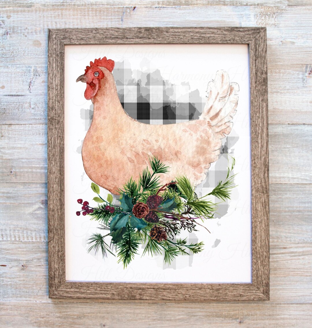 Chicken Printable, Hen Plaid Printable, Chicken DIY Print, Christmas ...
