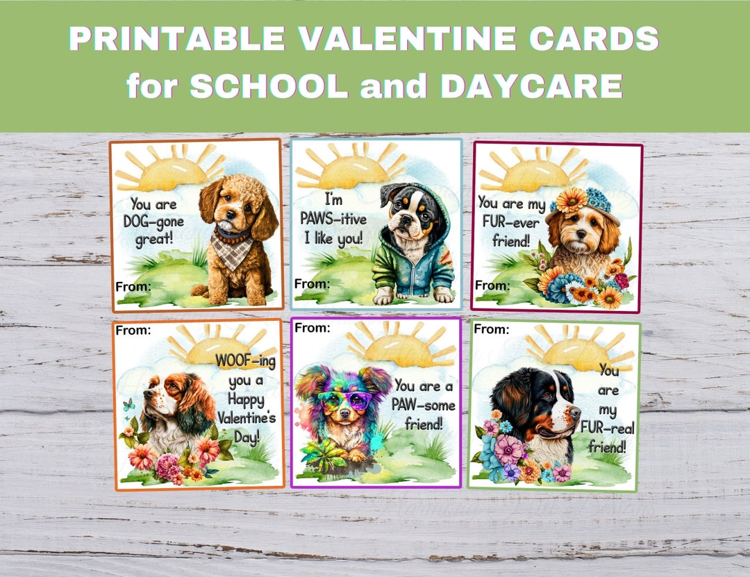 Printable Dog Valentines, Dog Valentine Cards for Kids, Printable ...