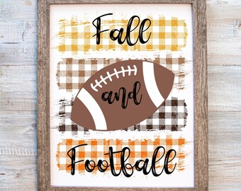 Fall Football Printable, Fall Football Design, Football Sublimation, Football Wall Art, Football Plaid, Football Decor, Fall Gingham Plaid
