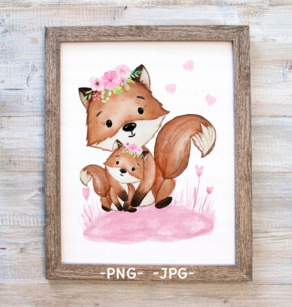 Fox Nursery Printable Mom and Baby Fox Fox Nursery Print | Etsy