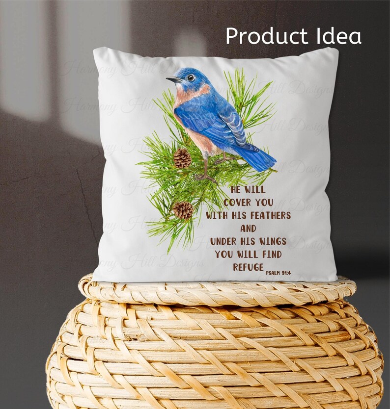 Bluebird With Scripture Bluebird Printable, Psalm 91 Wall Art, Christian Decor, Christian ...
