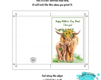 Muttertags- Oder Geburtstagskarte Mit Highland Cow – „If Mothers Were Flowers I’d Pick You“