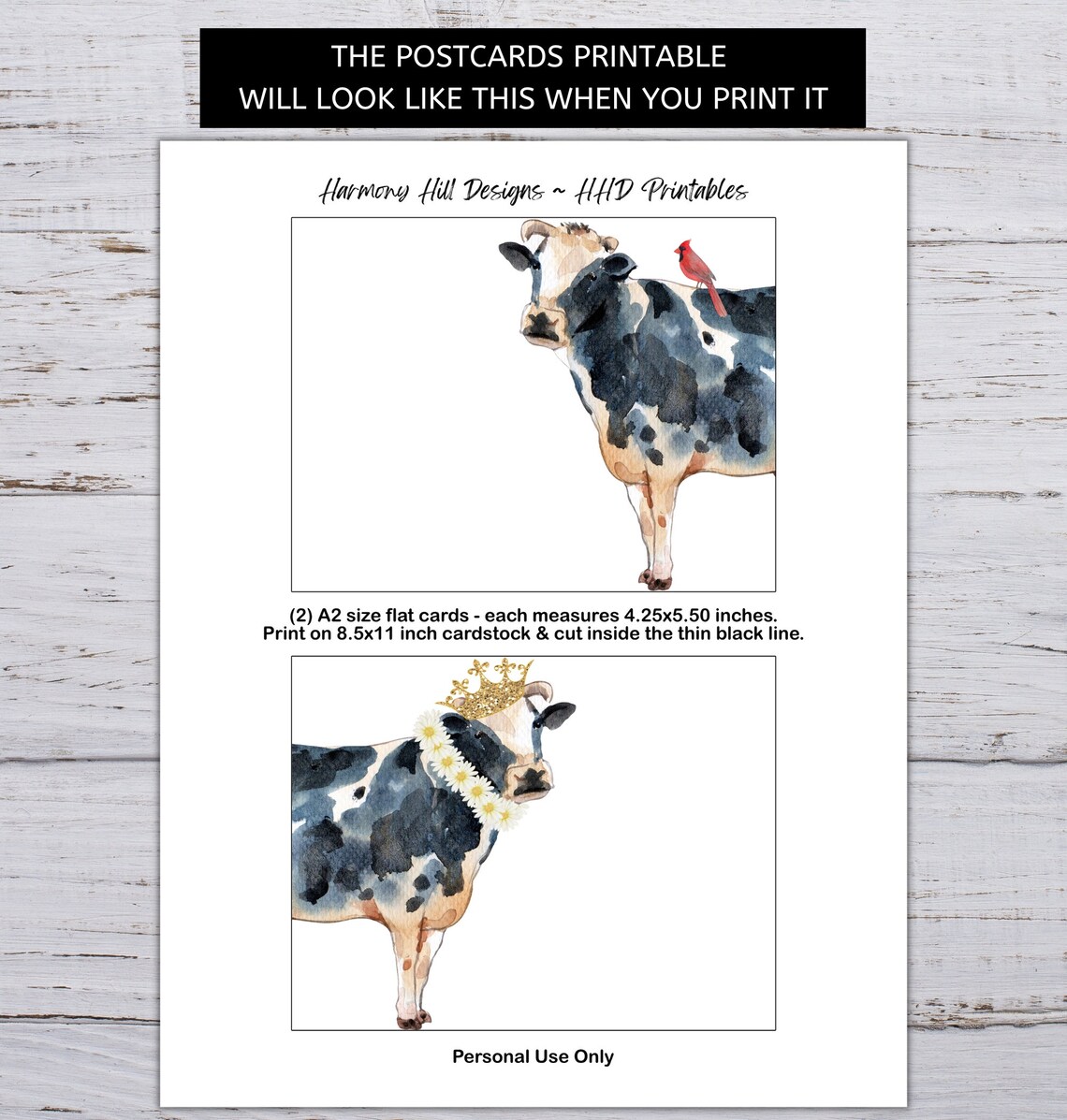 Cow Notecards, Printable Postcards, Cow Greeting Card, Blank Cow Cards ...