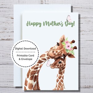 Tarjeta del Día de las Madres Jirafa, Tarjeta Jirafa Imprimible, Mamá y Bebé Jirafa, Tarjeta y Sobre, Tarjeta Jirafa para Imprimir, Tarjeta Mamá y Bebé Jirafa